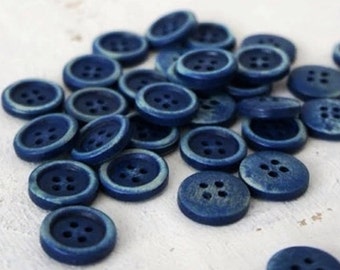 Shibori Wooden Buttons/Indigo/10 pcs/14mm/Deep Blue/Four hole/Dots/Clothing/Vintage/Natural hand dyed/Plant dyes/Tie dye/China/Thealese