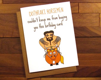 Funny Birthday Card - Game of Thrones Birthday Card with Recipe - Game of Thrones Card with Dothraki Horsemen and Recipe for Burger