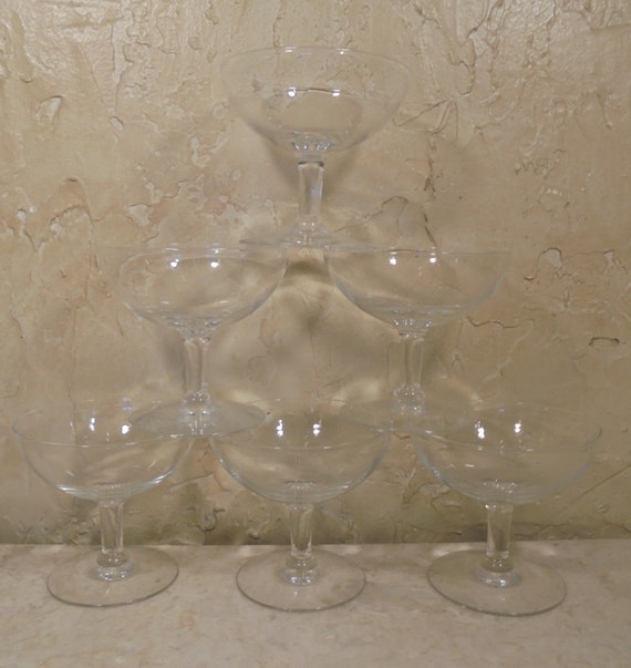 Vintage Clear Thin Glass Pedestal/Dessert Dishes Set of Six
