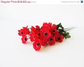 SPRING SALE 5 Artificial Flowers Silk Poppy Branches Windflower Bouquet Anemone Bush 5 Red Green Black Measuring 1.8 " Floral Accessory Faux