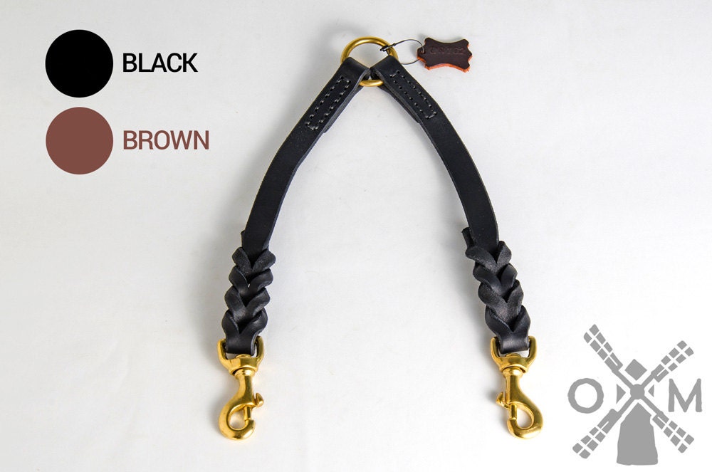 Braided Leather Double Dog Leash / Coupler Lead by OldMillStore