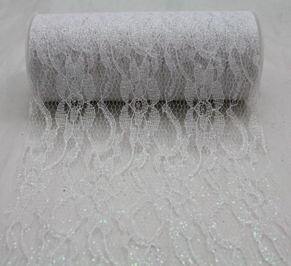 WHITE Sparkle Glitter Fabric LACE 6 roll by 10 Yards