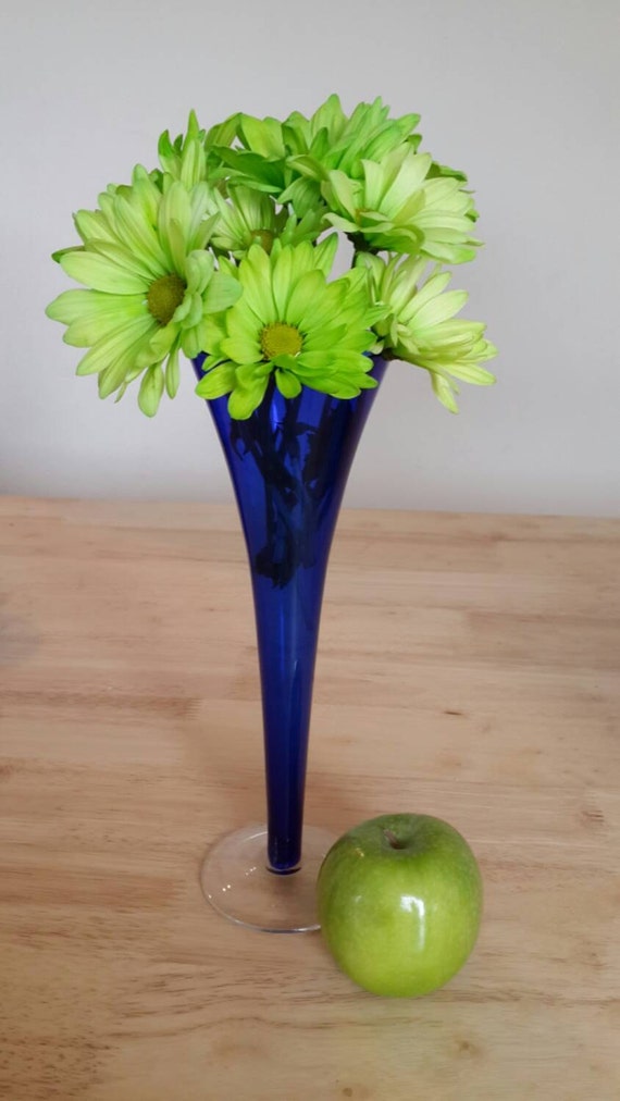 Cobalt Blue Glass Tall Vase / Dark Blue Flute by YourGreatestStory