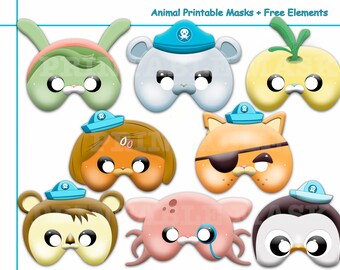 Unique Animal Printable Masks, birthday, hero sea , kids costume, photo props, aquanaut, kids dress up, penguin, party favors, diy paper