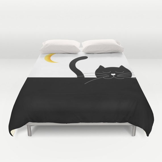 Cat Duvet Cover Black Bed White Background Pet Cat Bedding