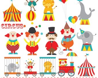Circus train,clowns, circus tent, digital clip art set