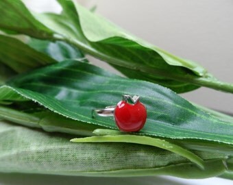 Childs adjustable red apple ring, girls rings, kids rings, little girls ring, girls birthday gifts, girls gifts, apple accessories