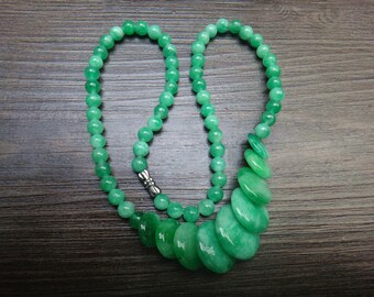 17.7 inches natural glossy dark green jade necklace jade beads necklace
