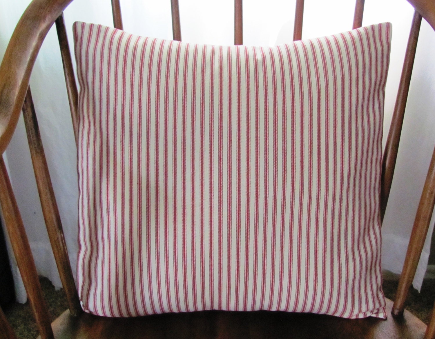 Red Ticking Stripe Pillow Cover Cotton Twill