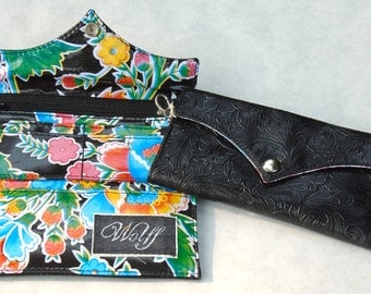 Tri-fold vegan wallet, envelope clutch, vegan leather wallet, wristlet phone wallet, vegan wallet womens, checkbook wallet, oilcloth wallet