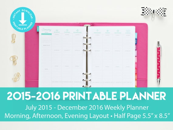 2015-2016 Planner with Morning Afternoon by PrintableStudio505