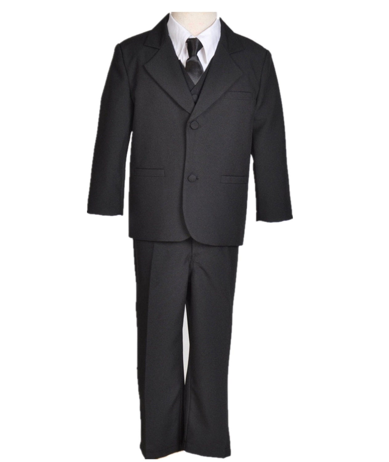 Boy Teen Black Tuxedo Suit 5-piece set vest by ekidsbridalusa