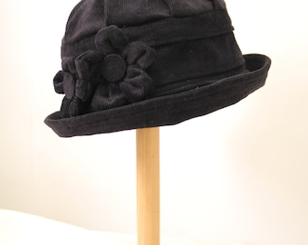 Black homegrown flower cloche hat