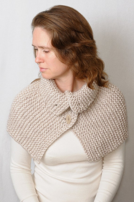 Beige Scarf with Buttons Knit Neck Warmer Chunky Knit Scarf