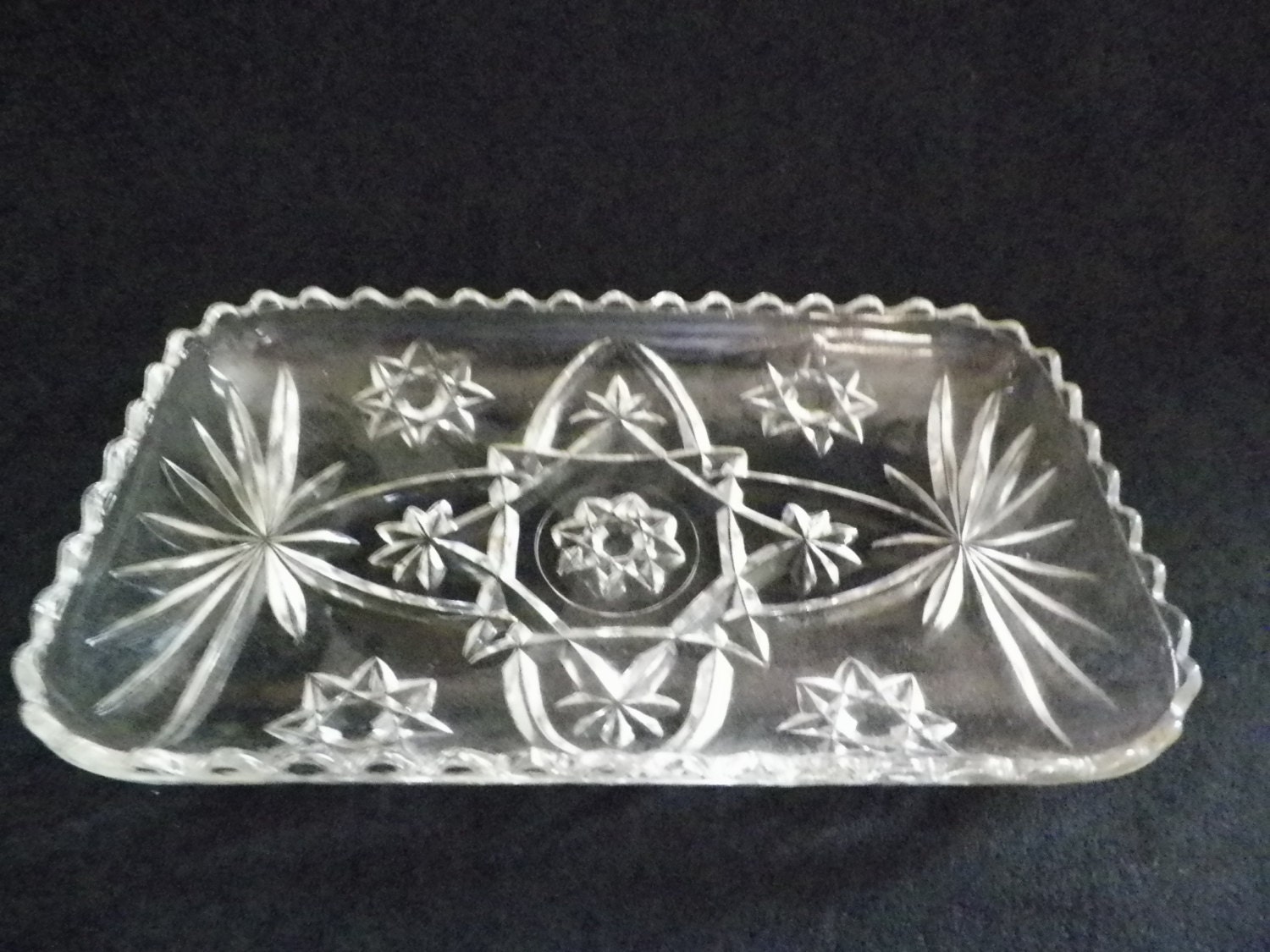 Rectangular Starburst Glass Serving Dish, Rectangular,Clear, Pressed Glass, “Starburst ...