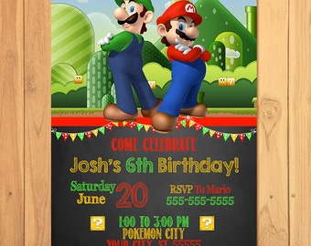 Super Mario Brothers Invitation Chalkboard * Super Mario Brothers Birthday * Mario Printables * Luigi Invite * Super Mario Party Favors