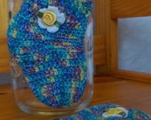 Crocheted Baby Socks Crochet Baby Booties 0-3 months Blue Variegated 