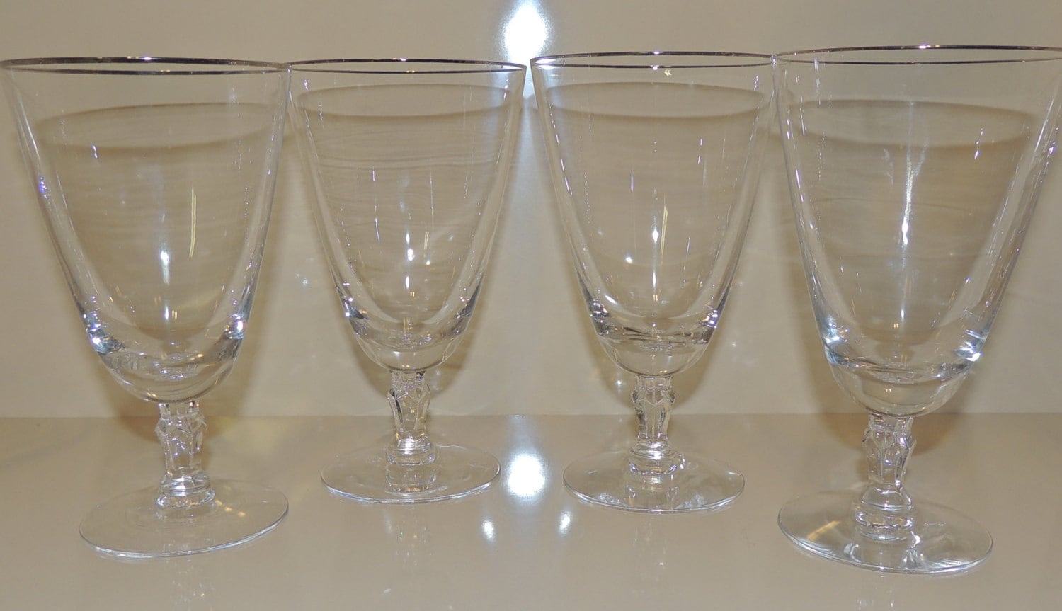 Fostoria Engagement Platinum Rim Crystal Stemware Four Tea