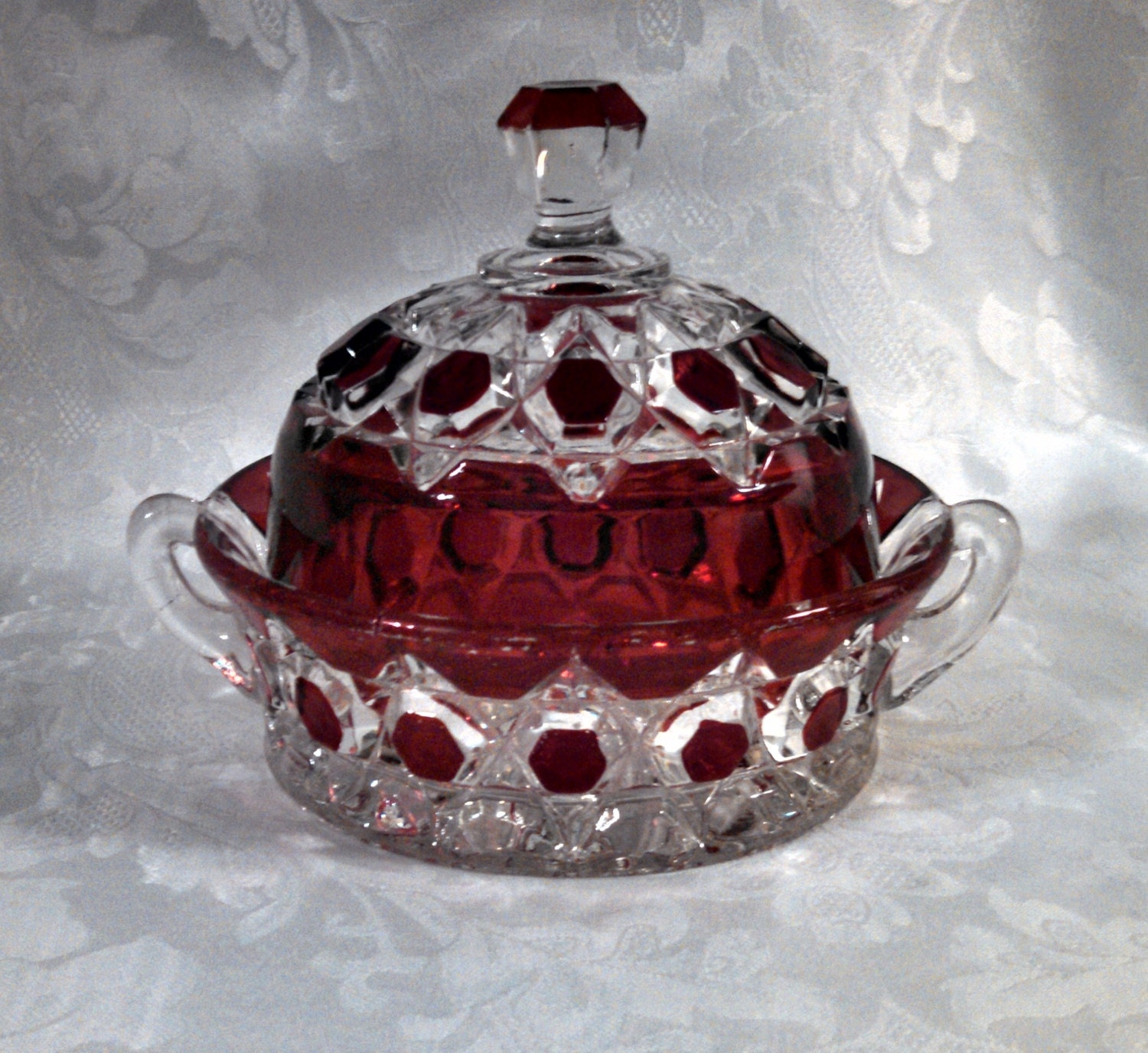 Oval Glass Centerpiece : Antique s victorian eapg red block ruby stained pressed