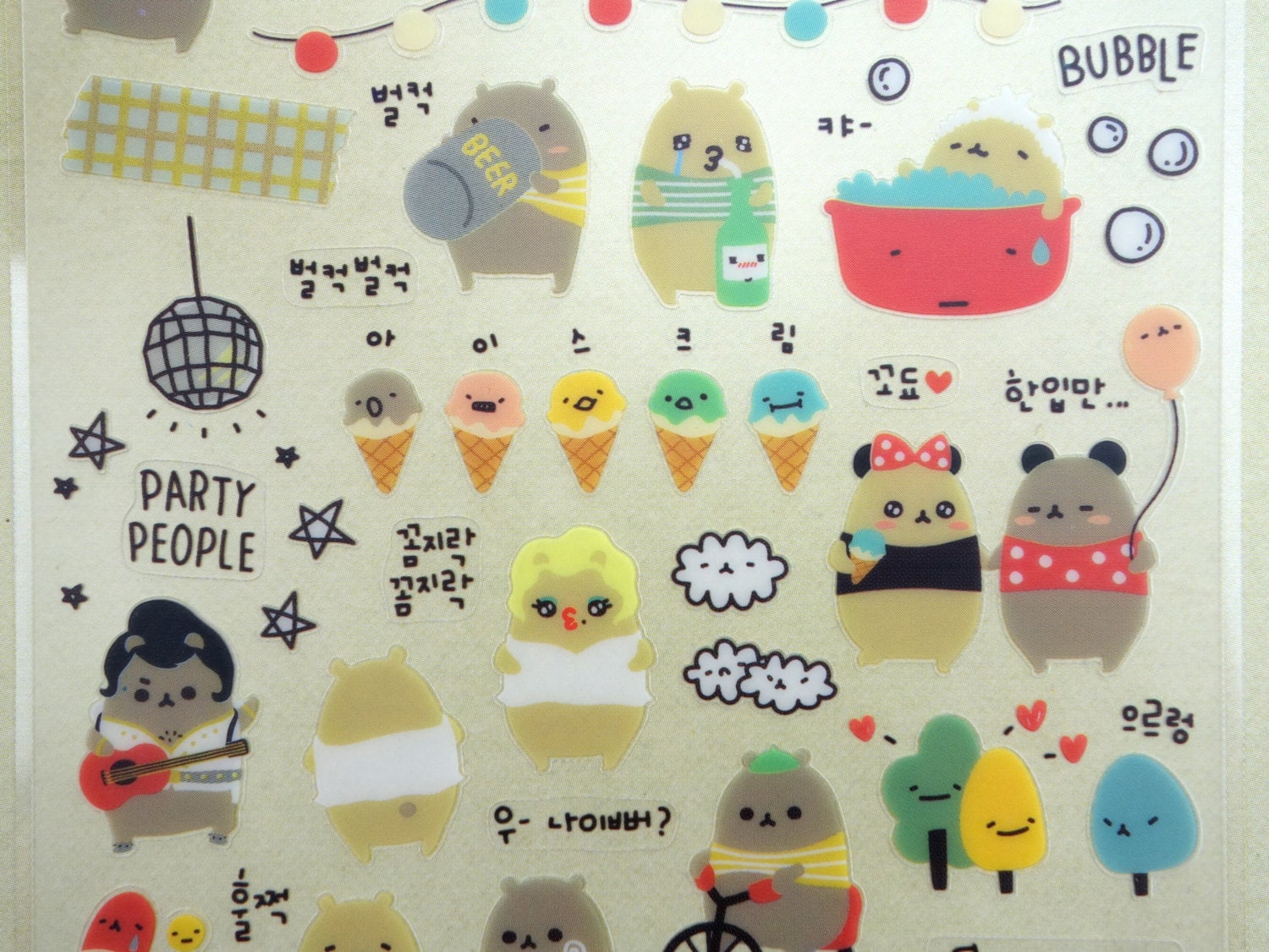 korean panda and teddy bear stickers kawaii ice cream