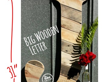 31" Rustic Letter J or Any Letter, Wooden Letter, Wood Letter, Wedding Guestbook Letter, Barn Style, Rustic Wedding, Country Wedding, Farm
