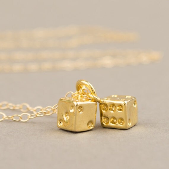 Tiny Gold Dice Necklace / Dice Charm / Dainty by TheEleventhSpirit