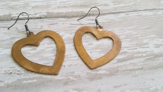 Copper Heart Earrings / Genuine Copper Heart / Upcycled Earrings / Heart Shaped Jewelry / Open Heart Earrings / Vintage Jewelry Etsy
