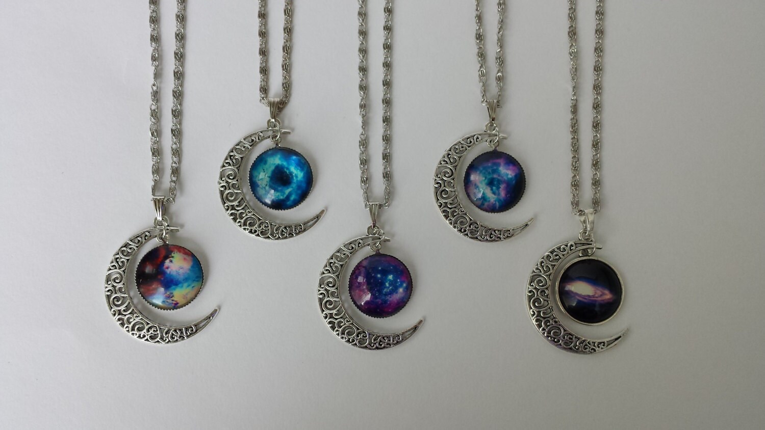 Galaxy Moon Necklace By Silverandgoth On Etsy