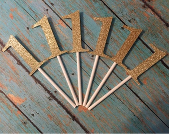 First Birthday Cupcake Toppers, 1st Birthday Cupcake Toppers, Gold 1 Cupcake Toppers, First Birthday Cupcakes