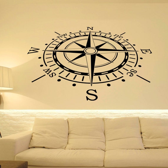 Wall Decal Nautical Compass Rose Wall Decor North South West East ...