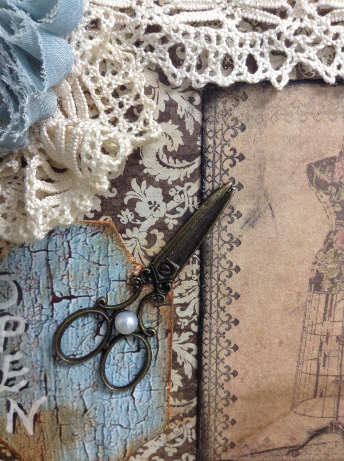 Sewing Theme Mixed Media Bookcase Art Sewing Room Decor