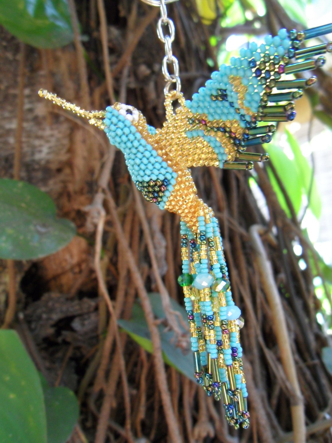 HUMMINGBIRD BEADED 3D BIRD Ornament Seed Beads by TerraColibri