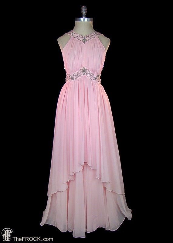 Bergdorf Goodman 1960s pink chiffon evening or wedding dress