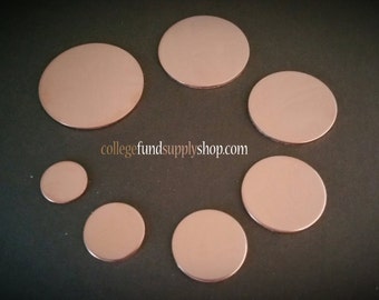 1 1/4" COPPER 18 g. SETS OF 3 stamping discs, 1.25" round blank, disc etching, metal supply shop, jewelry supply, hand stamping, circle