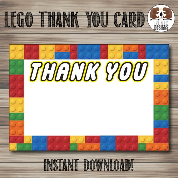 Lego Brick Thank You Card. Instant Download by TwoBearsDesigns