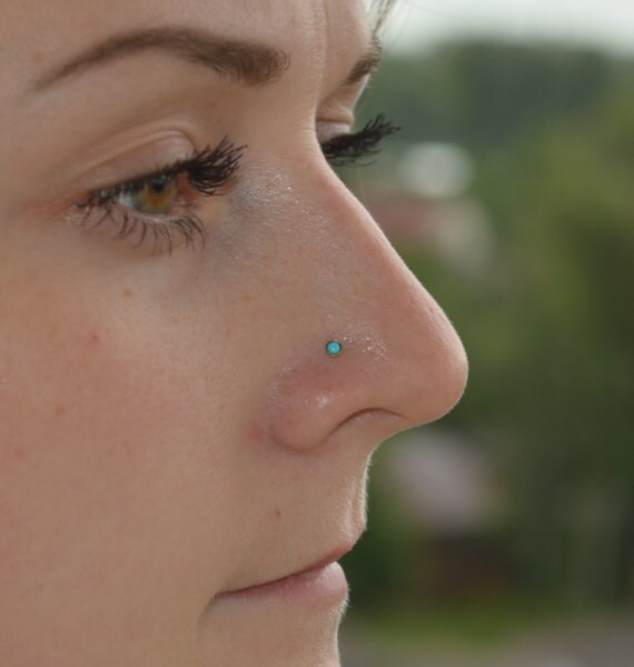 Gold Nose Stud Earring 2mm Turquoise Nose ring stud 20g