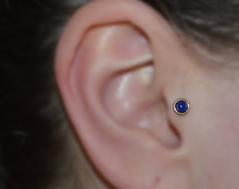 3mm Lapis Lazuli TRAGUS STUD // Gold Nose Stud - Tragus Earring - Cartilage Earring - Helix Piercing - Nose Hoop - Nose Ring Stud 18g