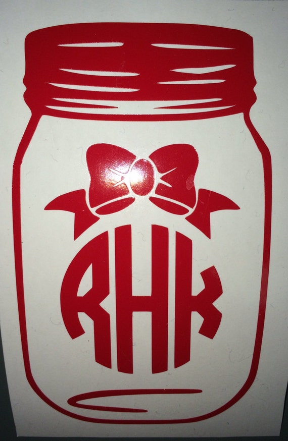 Mason Jar with Bow Monogram Sticker Vinyl by SuperiorVinylDesigns