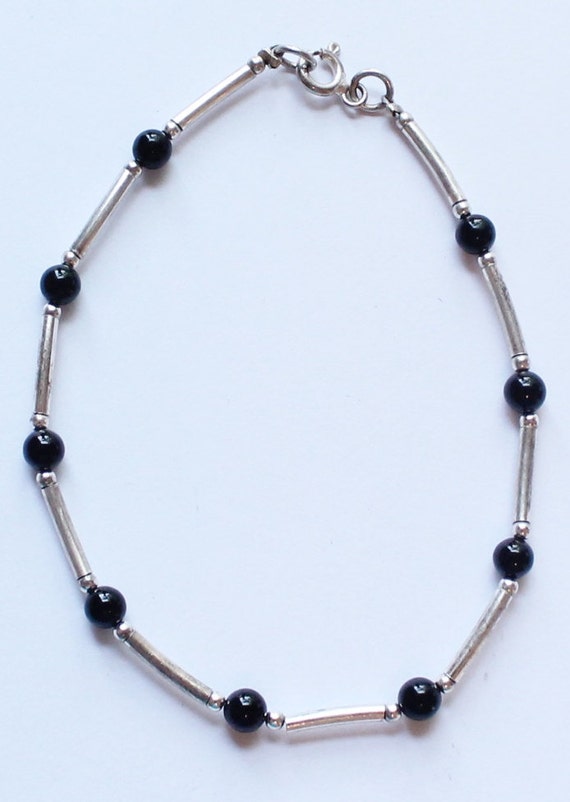 Vintage Sterling Silver & Black Onyx Bracelet by paststore on Etsy