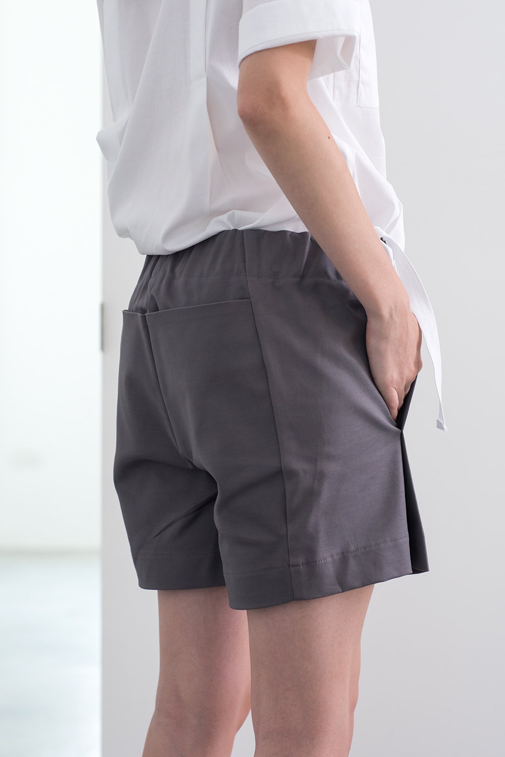 Straight cut Black shorts folds pockets short by MagpieGoose