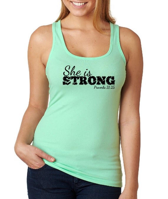 Items similar to Christian Workout Tank - She is Strong - Workout tanks ...