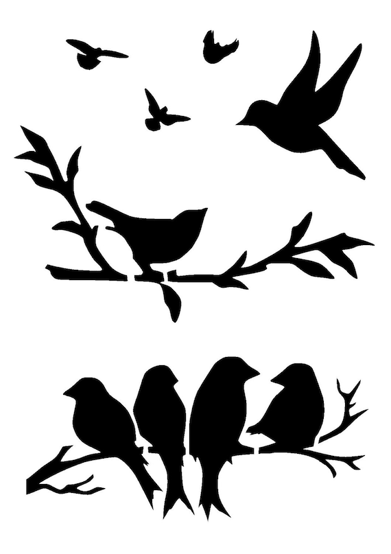 117165 birds on branches stencil birds 2 a3