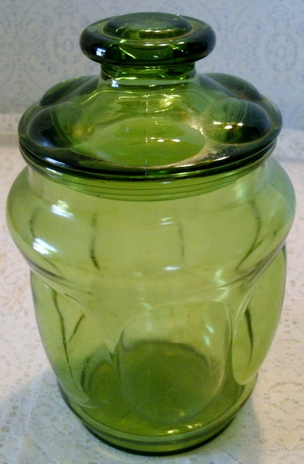 Vintage Green Glass Canister With Lid apothecary jar