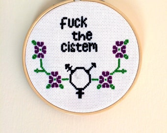 5" 'F*ck The Cistem' Non-Binary Cross Stitch Embroidery
