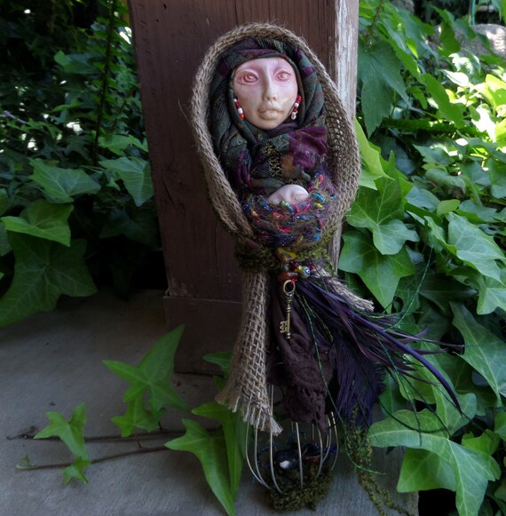 Helpful Green Kitchen Witch  Assemblage Art doll by awesomeart