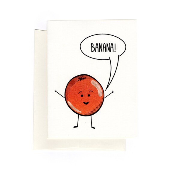 Orange knock knock joke risograph card by SmartyPantsPaperCo