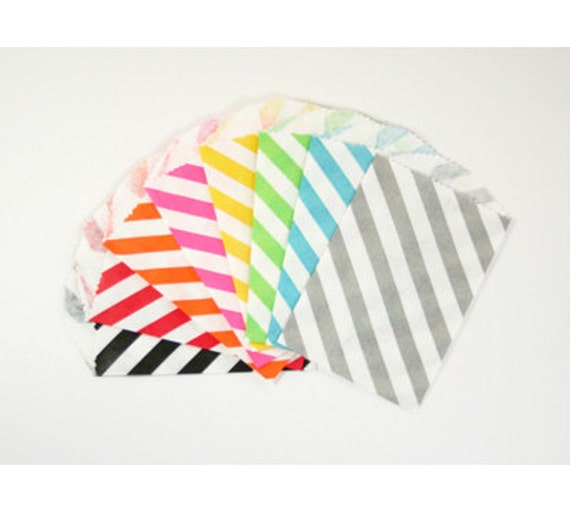 Stripe Favor Bags-2.75 X 4 - You choose color - 12 count-red-purple-aqua-lime green-hot pink-black-grey-orange-yellow Il_570xn