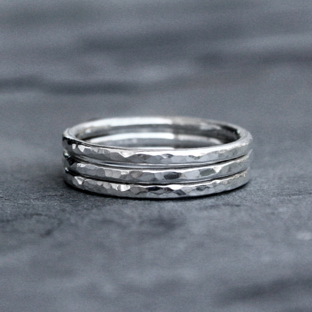 Sterling Silver Stacking Rings Stack of Three Hammered Rings
