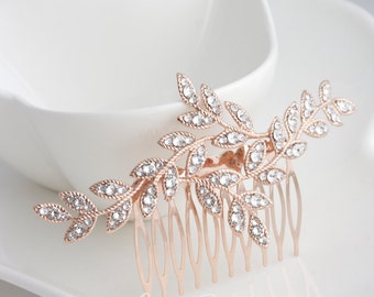Rose Gold Leaf Bridal Hair Comb Rhinestone Crystal Leaves Rhinestone Wedding Hair Accessory Comb NEVE CLASSIC