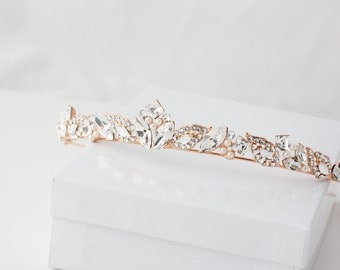 Rose Gold Bridal Tiara Small Wedding Tiara Swarovski Crystal Bridal Wedding Crown Handmade Rhinestone Tiara AGGIE TIARA